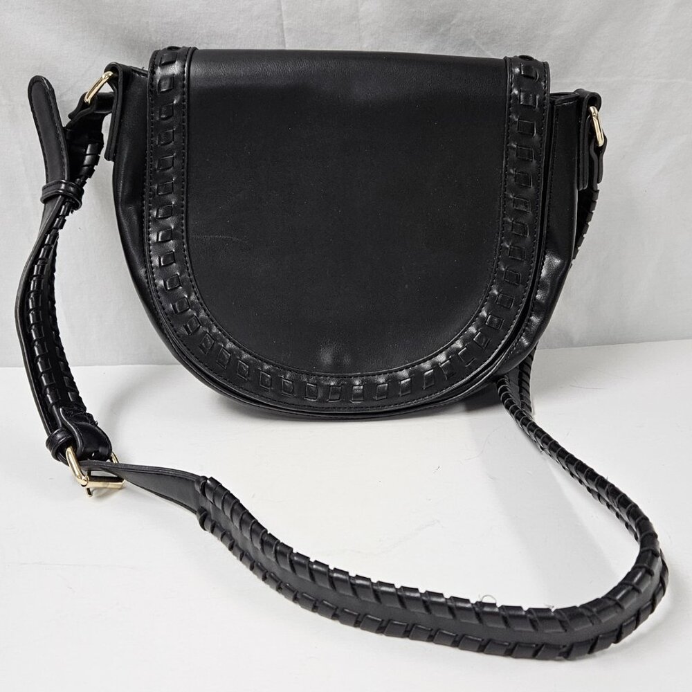 Sole Society Black Leather Braided Crossbody Bag